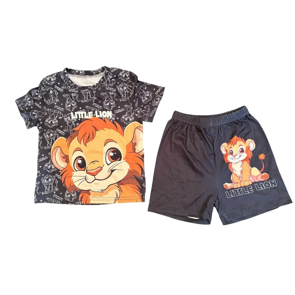 Little Lion Kids Pajama Set Short Sleeve Shirt and Shorts Black Size 110- 4T